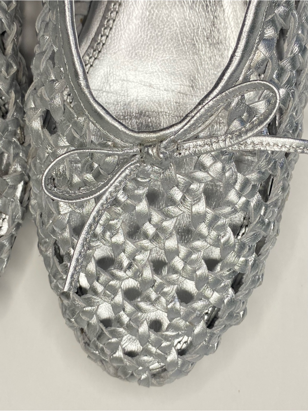 Pilcro by Anthropologie Woven Ballet Flat Silver Metallic Leather EU 39 US 8.5-9 - Picture 4 of 12